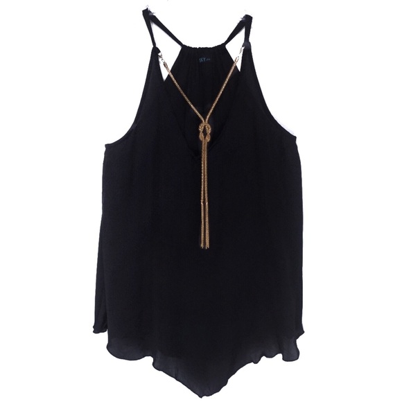 NEW Black Satin Spaghetti Strap Top+Gold Necklace - Picture 2 of 8